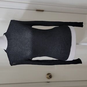 Rita Ora Size L Pewter Gray Metallic Ribbed Semi Sheer Mock Neck Top, EUC